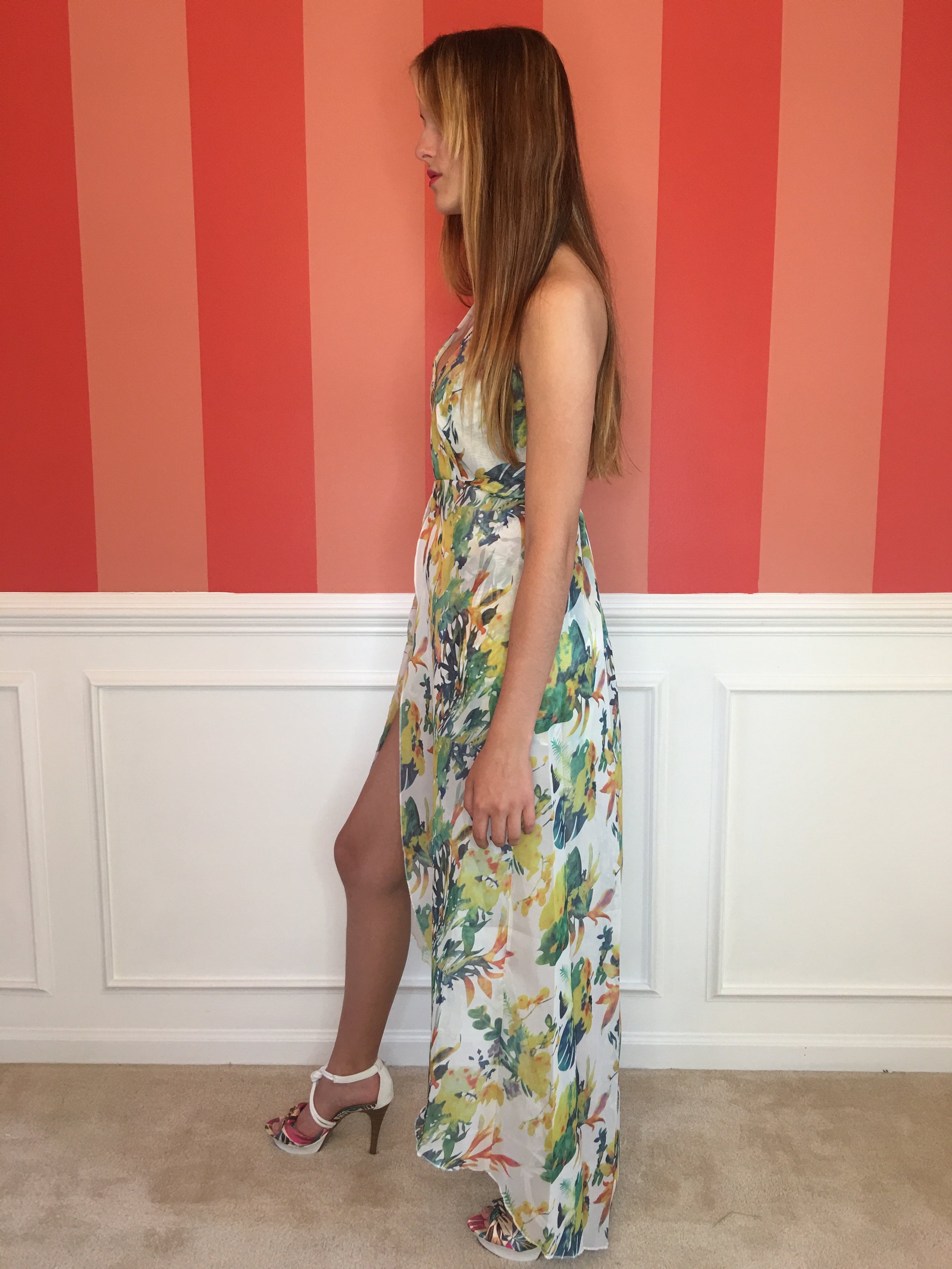 MULTICOLOR FLORAL ROMPER WITH TRAIN SeyChelles Clothing